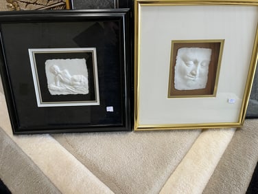 2-Framed Hand Cast Paper Sculptures by Bob Cooper  'Happy Face' 13x12.5/'Nude' 5x6