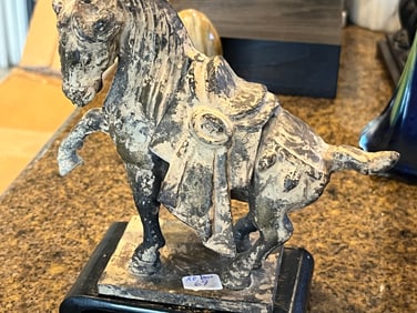 Antique Tang Dynasty Cast Iron Chinese War Horse Statue , 6hx6w