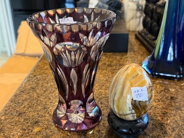 Purple Cut to Clear 5"h Bohemian Vase & Marble Egg