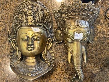 2-Hindu Bronze Plaques- Lord Indra & Ganesha