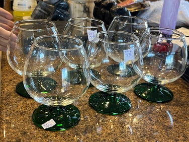 (6) Green Stem Brandy Snifter aslo known as  a Cognac Glass or Brandy Balloon