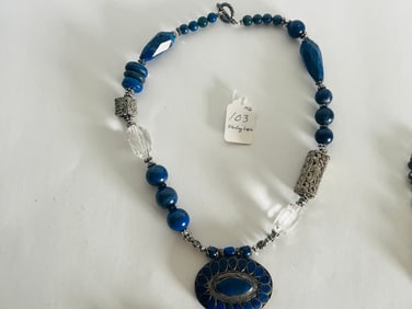 VTG Middle Eastern Sterling & Lapis Beaded Necklace