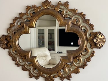 Mid Cent. Gold Mexican Hand Carved Spanish Revival Wall Mirror