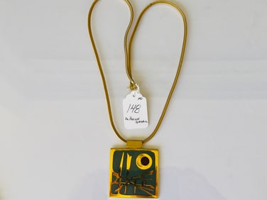 VTG Enamel Pendant Necklace by De Passille Sylvestre 'Modernist Abstract'