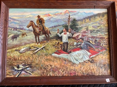 Oil Canvas 'Western Scene'