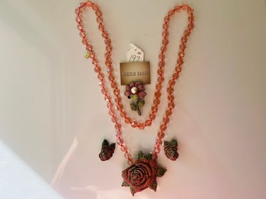 HEDI DAUS Pink Beaded Necklace, Earrings & Brooch