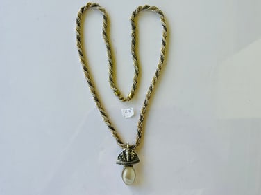 REBECCA COLLINS Metal& Frosted Glass Pendant on 3-Tone Twist Rope Necklace