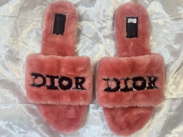 Christian Dior Dway Pink Shearling Fur House Slippers