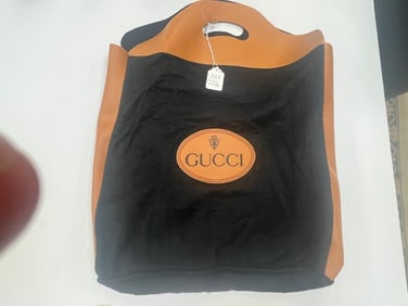 VTG Gucci Black Felt & Faux Leather Tote Handbag/Shopping Bag