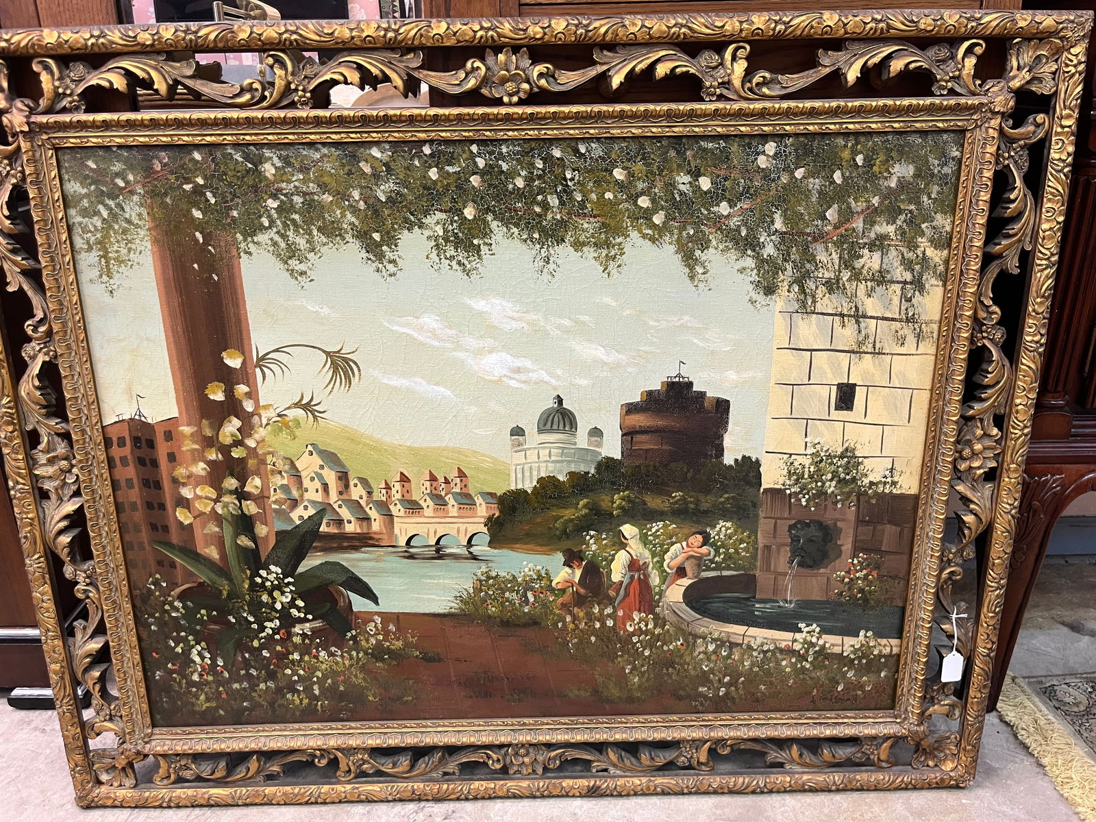 19th c. Oil/Canvas 'Italian Landscape' signed LR unreadable (1 of 3)