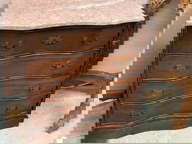 Marble Top, Mahogany Serpentine Front 4-Drawer Chest (miss. Couple Pull Handles)