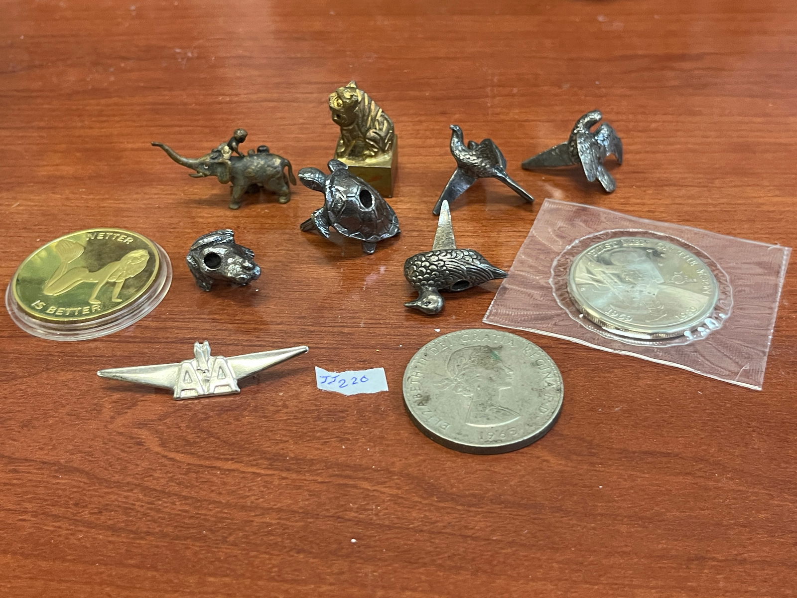 Bag Lot (VTG Pewter Animal Candle Holders, Coins, Chinese Bronze Lion Stamp-Seal) (1 of 5)