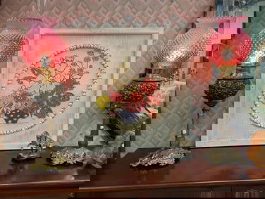 Pair Electrified Oil Lamps, Brass Angel Oil Chambers