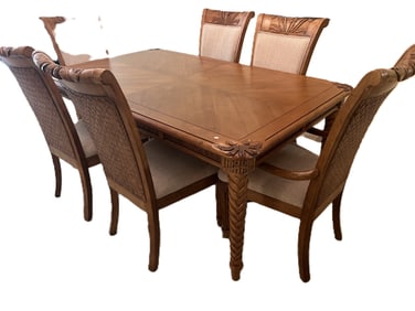 Looks Like Tommy Bahama Home Twin Palms Caneel Bay Dining Room Set, 6-Cane-Back Chairs