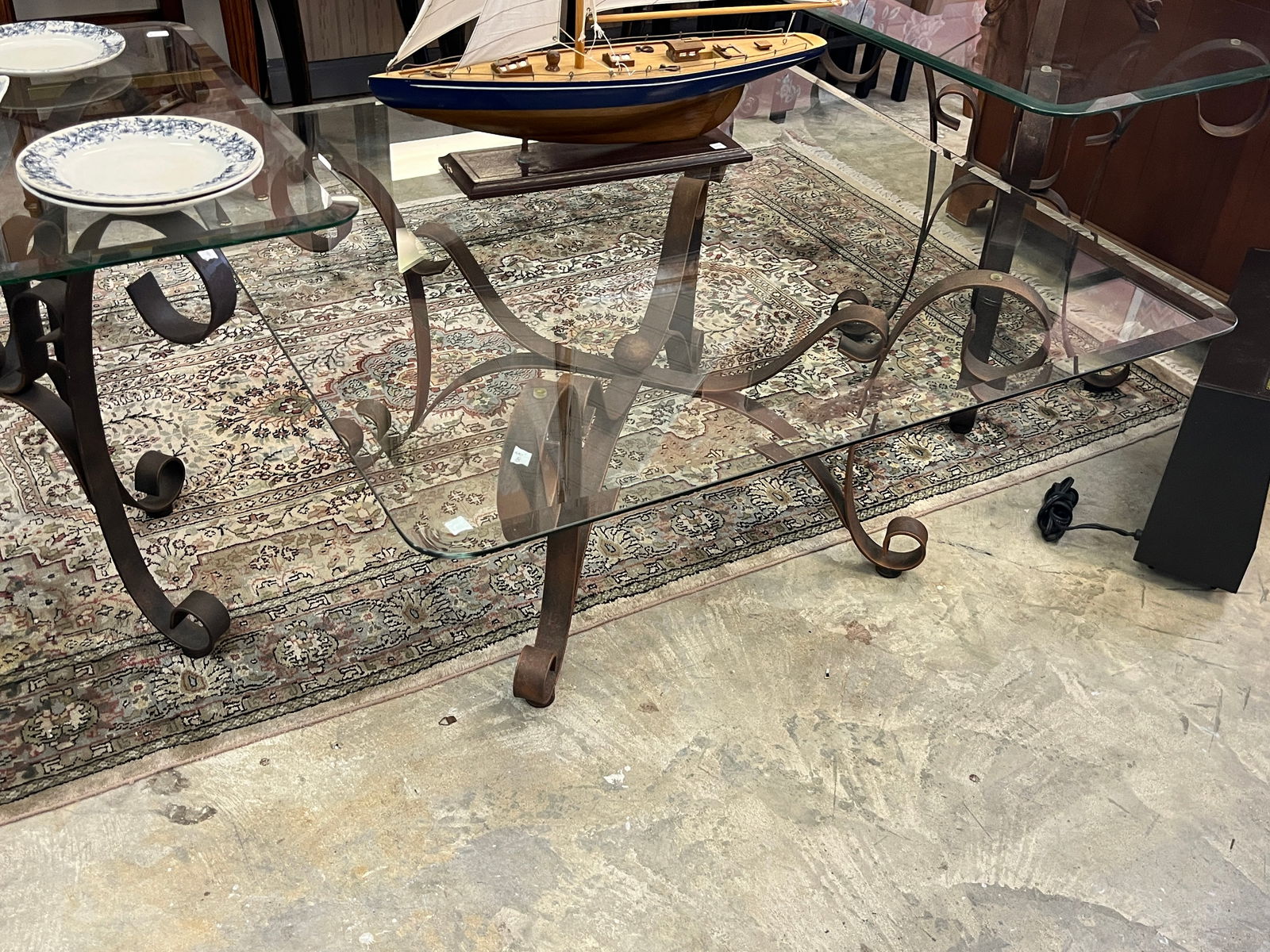 Glass Top Blk. Iron Base Coffee Table (1 of 2)