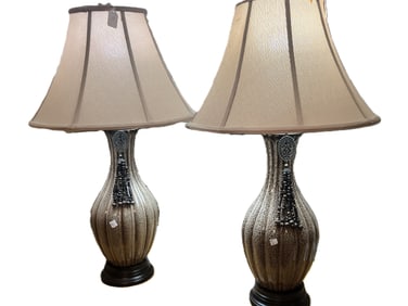 Pair Decorative Table  Lamps with Pinkish Brown Shades