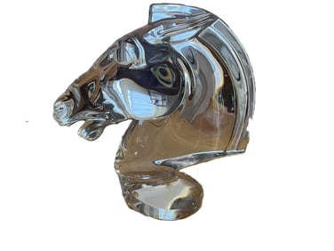 Sevres French Crystal Horse Head Sculpture Mid Century Modern France 1970's