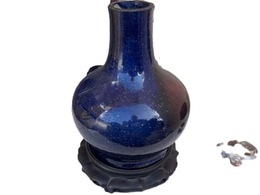 Chinese Blue Bulbous Vase. 10"h x 8"dia. Has a Chops Seal on Bottom (these seals were used during