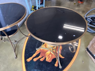 French Gilt Two Tier Bronze Gueridon Tri-Leg Table with Black Marble Top