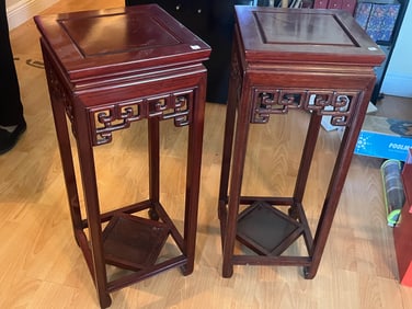 Pair Chinese Rosewood Plant Stands