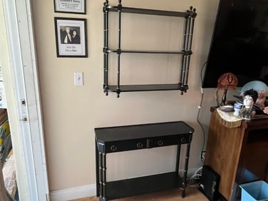 Black Faux Bamboo Console Table with matching Wall Shelf