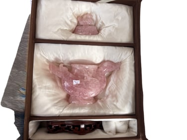 VTG Chinese Rose Quartz Hand Carved Palace Bird Incense Burner