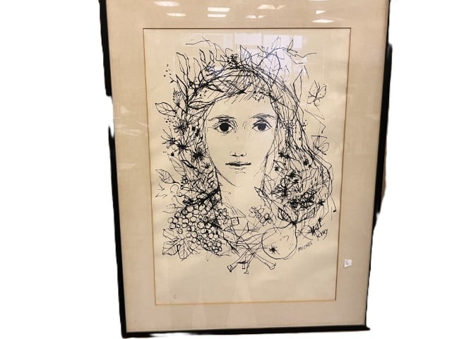 Michel Kiry Litho 7/100 Inking of a Lady: Litho 7/100 Inking of a Lady signed LR Michel Kiry (1919-2018)