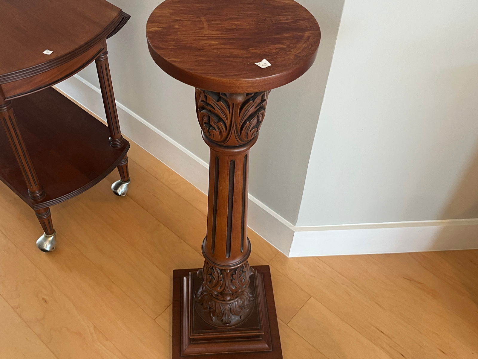 Hand Carved Peruvian Mahogany Pedestal (1 of 2)