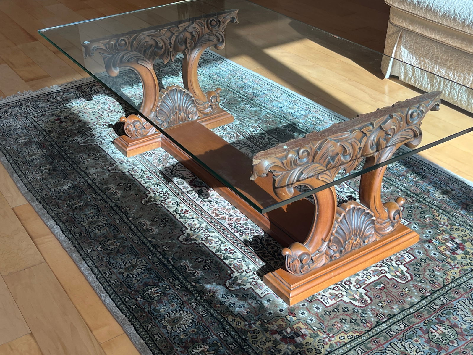 Glass Top Custom Peruvian Mahogany Base Coffee Table (1 of 2)