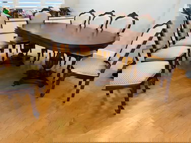 Custom Made Mahogany Oval Dining Room Table, 8-Chairs