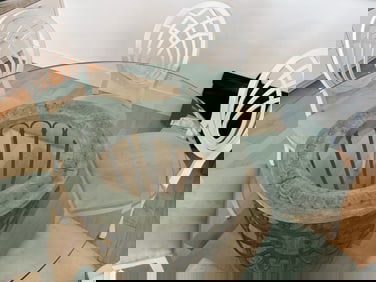 5'dia. 1"beveled Glass Top Table, 6-Chairs