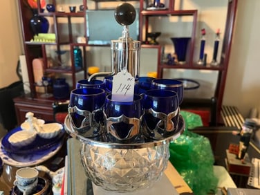 VTG Hazel-Atlas Royal Lace Cobalt Blue Toddy or Hot Cider Set