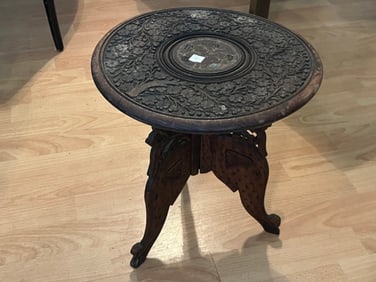 Antique Anglo-Indian Hand Carved Wooden Folding Side Table/Plant Stand