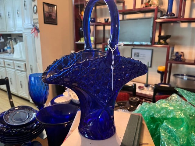 VTG Cobalt Blue Basket: VTG Cobalt Blue Basket, 13"h