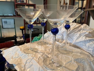 4-VTG Zrike Cobalt Blue Teardrop Hand Blown Martini Cocktail Glasses