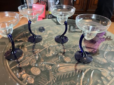 4-VTG Cobalt Blue Stem, Clear Bowl Martini Cocktail Glasses
