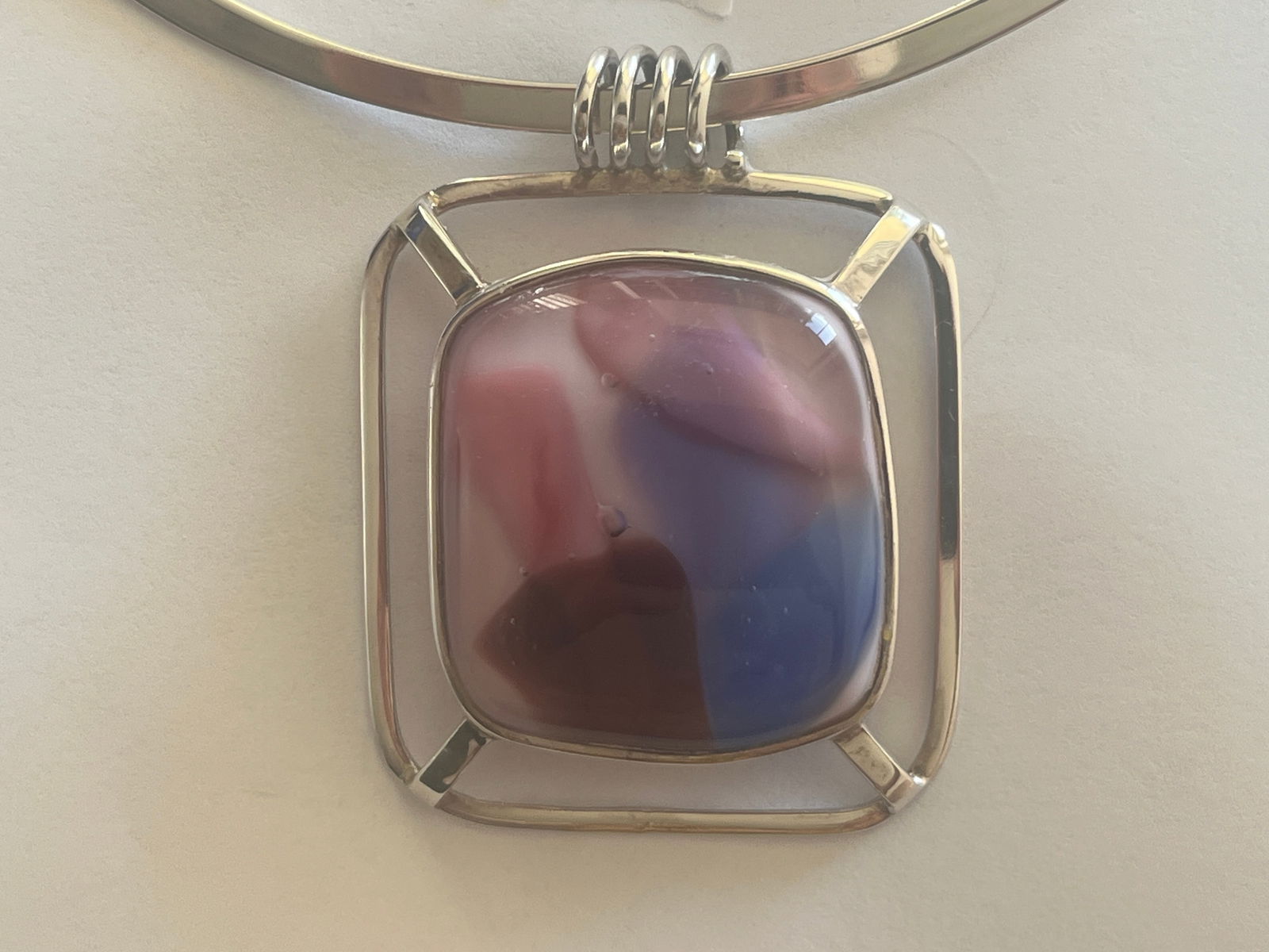 .950 Sterling Silver Purple Agate Pendant on a .950 Sterling Silver Chocker (1 of 3)