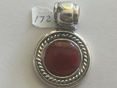 Carnelian Agate set in .950 Sterling Bezel Pendant