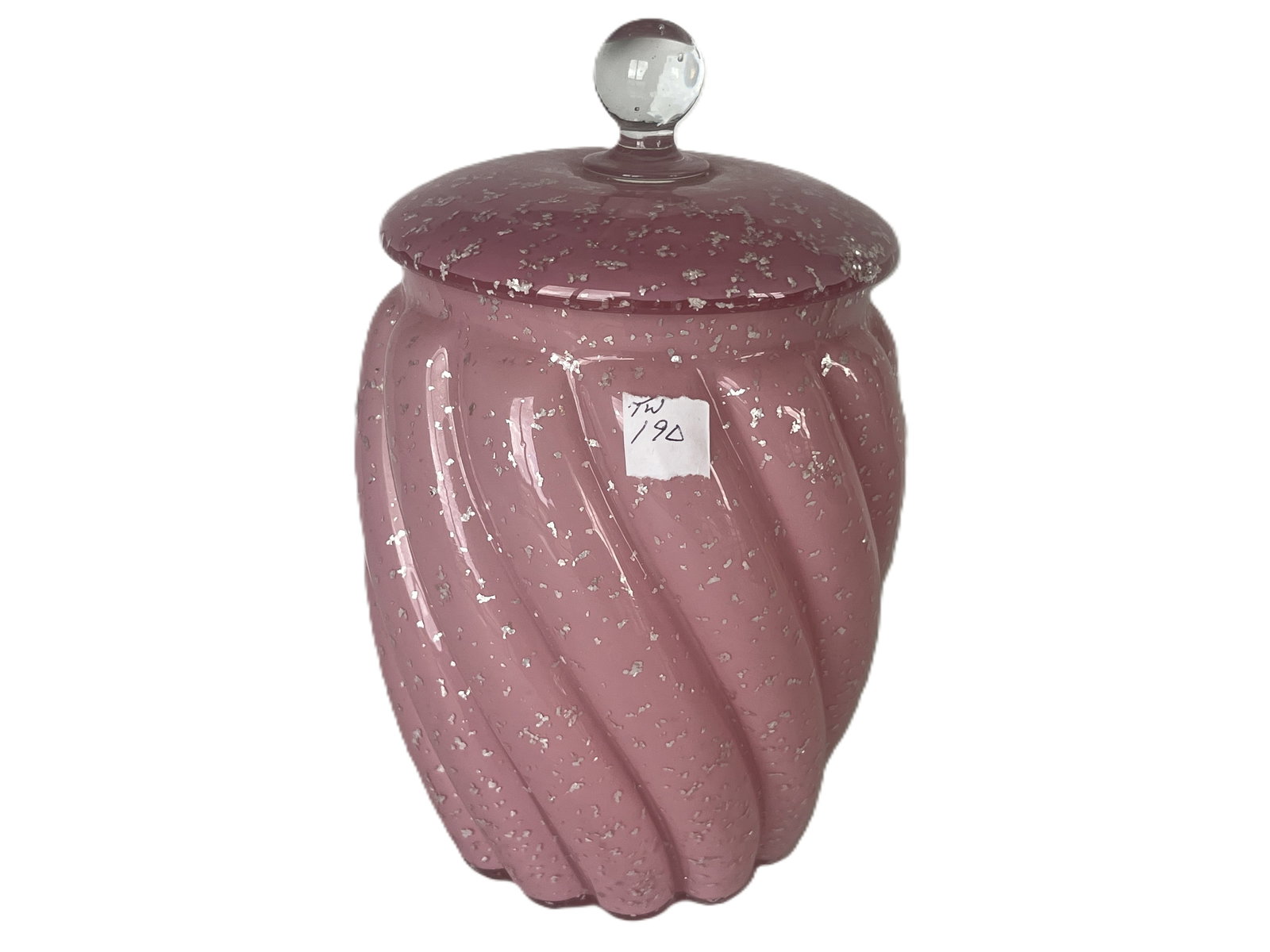 VTG Decorative Pink Jar has Swirl or Ribbed Design with Gold Flakes: VTG Decorative Pink Jar has Swirl or Ribbed Design with Gold Flakes (could be Murano or Fenton) 8"h