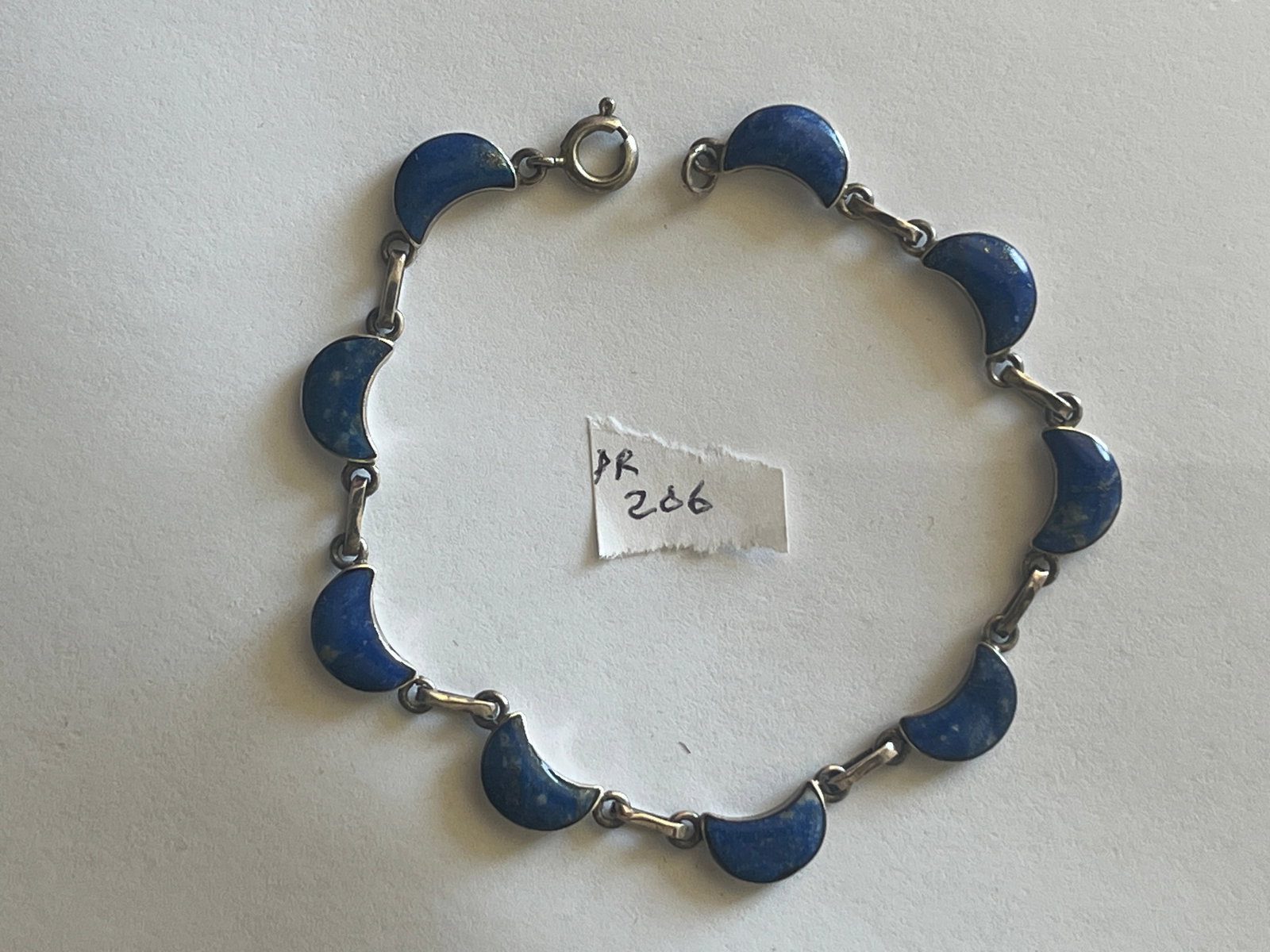 DECO .980 Sterling Silver Lapis Half Moon Bracelet 1930'-1940's (1 of 1)