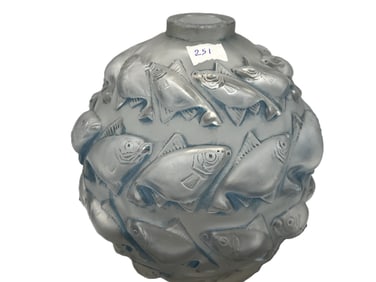 VTG Rene Lalique Opalescent Glass "Camaret" Vase