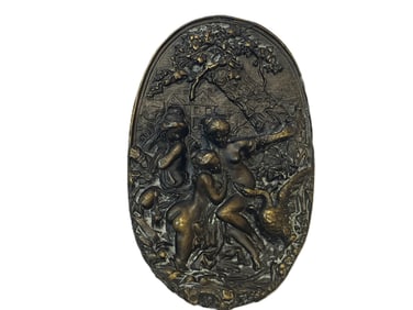 VTG Art Nouveau Style Bergamot Bronze Belt Buckle depicting Lea & the Swan