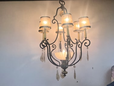 Black Wrought Iron Flake Gold Glass Chandelier