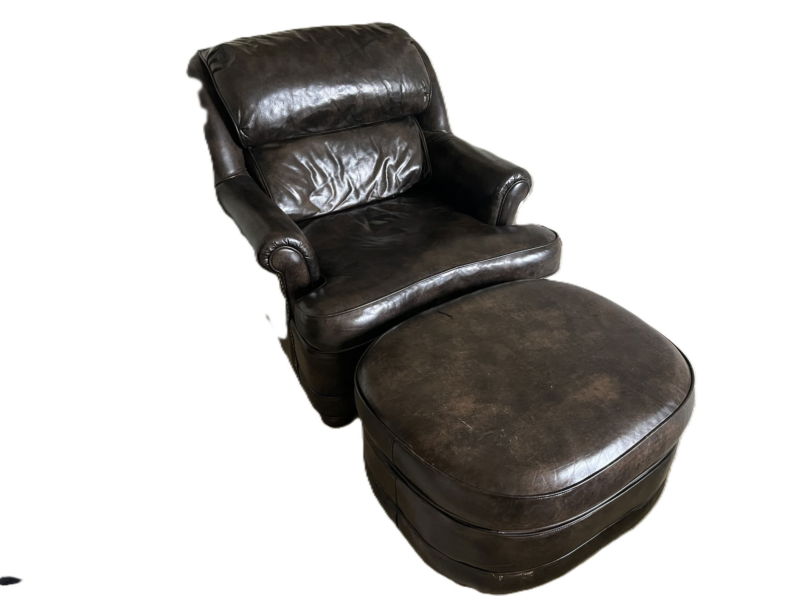 Ethan Allen Brown Leather Arm Chair with Ottoman (1 of 3)