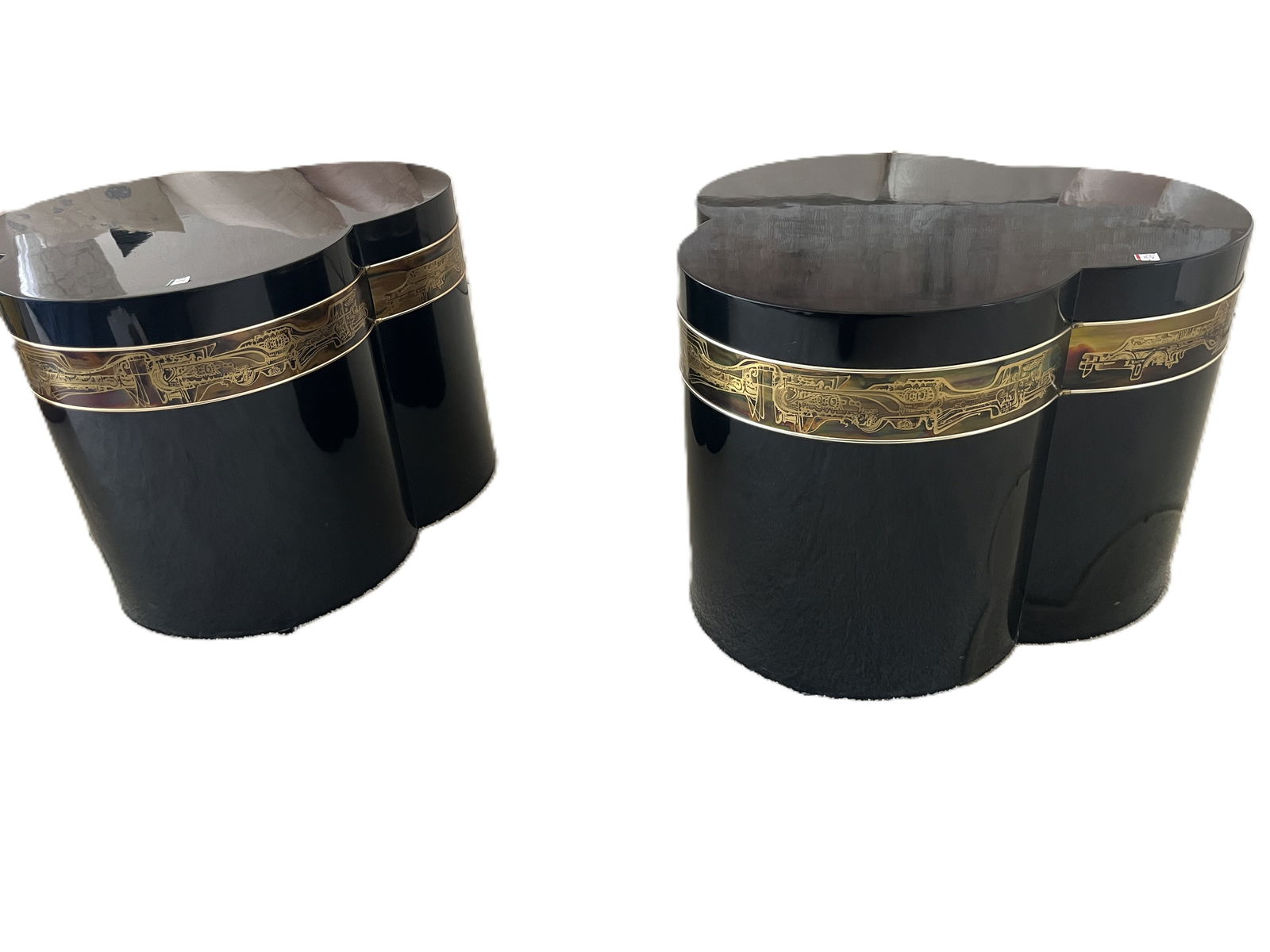 (2) Bernhard Rohne (1944-) MCM for Mastercraft Trefoil Lacquered Side Table with Acid-Etched Brass (1 of 5)