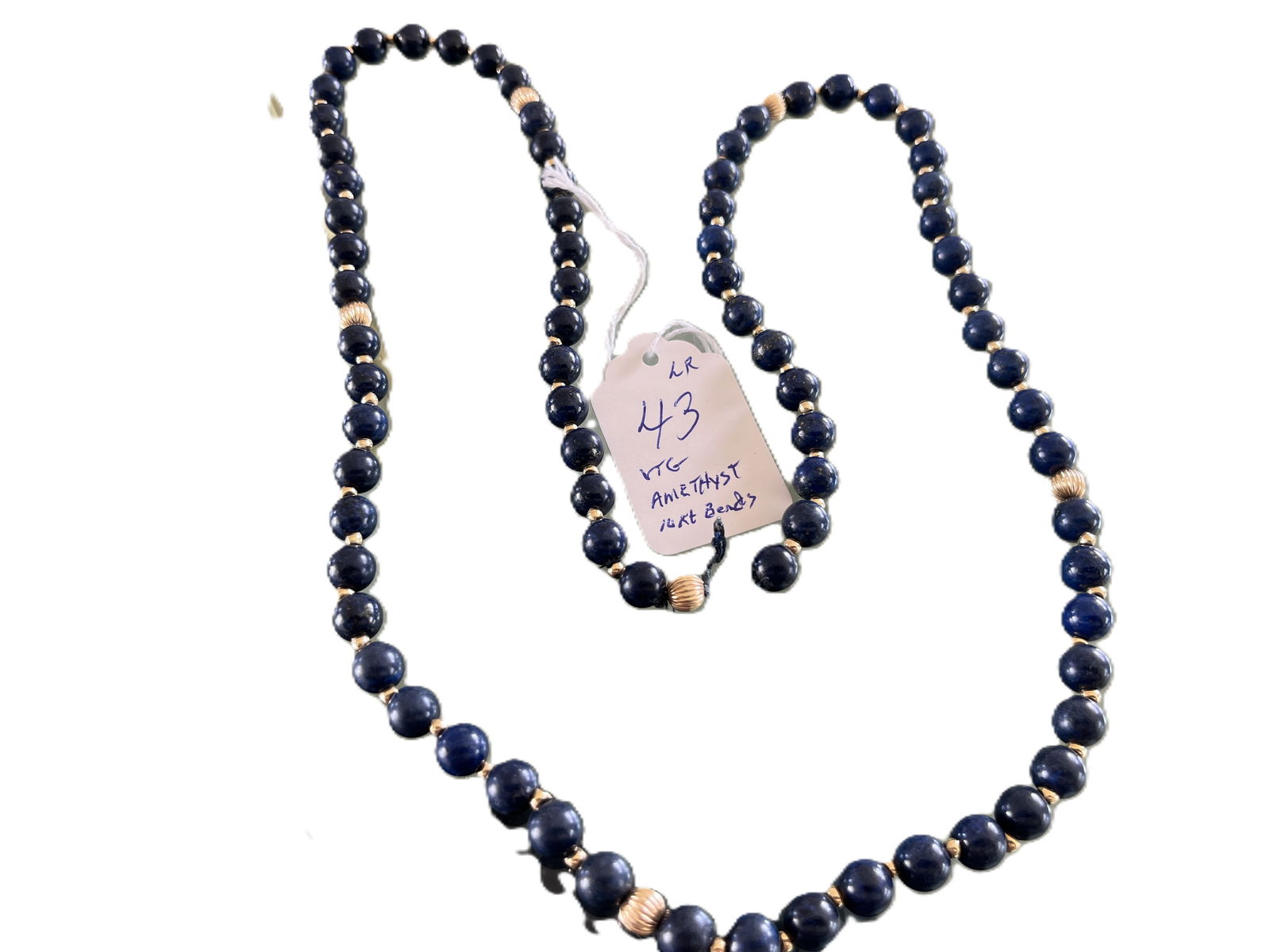 VTG Lapis Lazuli Bead Necklace with 14kt gold beads. (1 of 1)