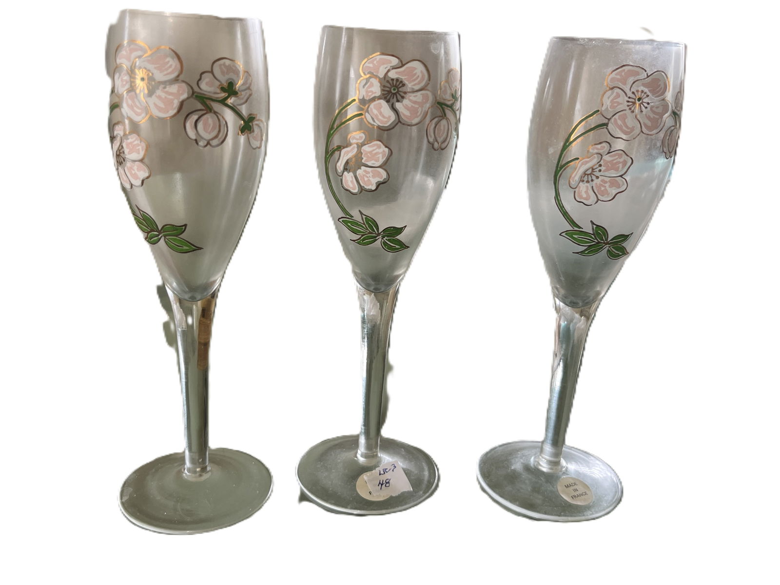 (3) VTG Perrier-Jouet Belle Epoque Hand-Painted Champagne Flutes: (3) VTG Perrier-Jouet Belle Epoque Hand-Painted Champagne Flutes