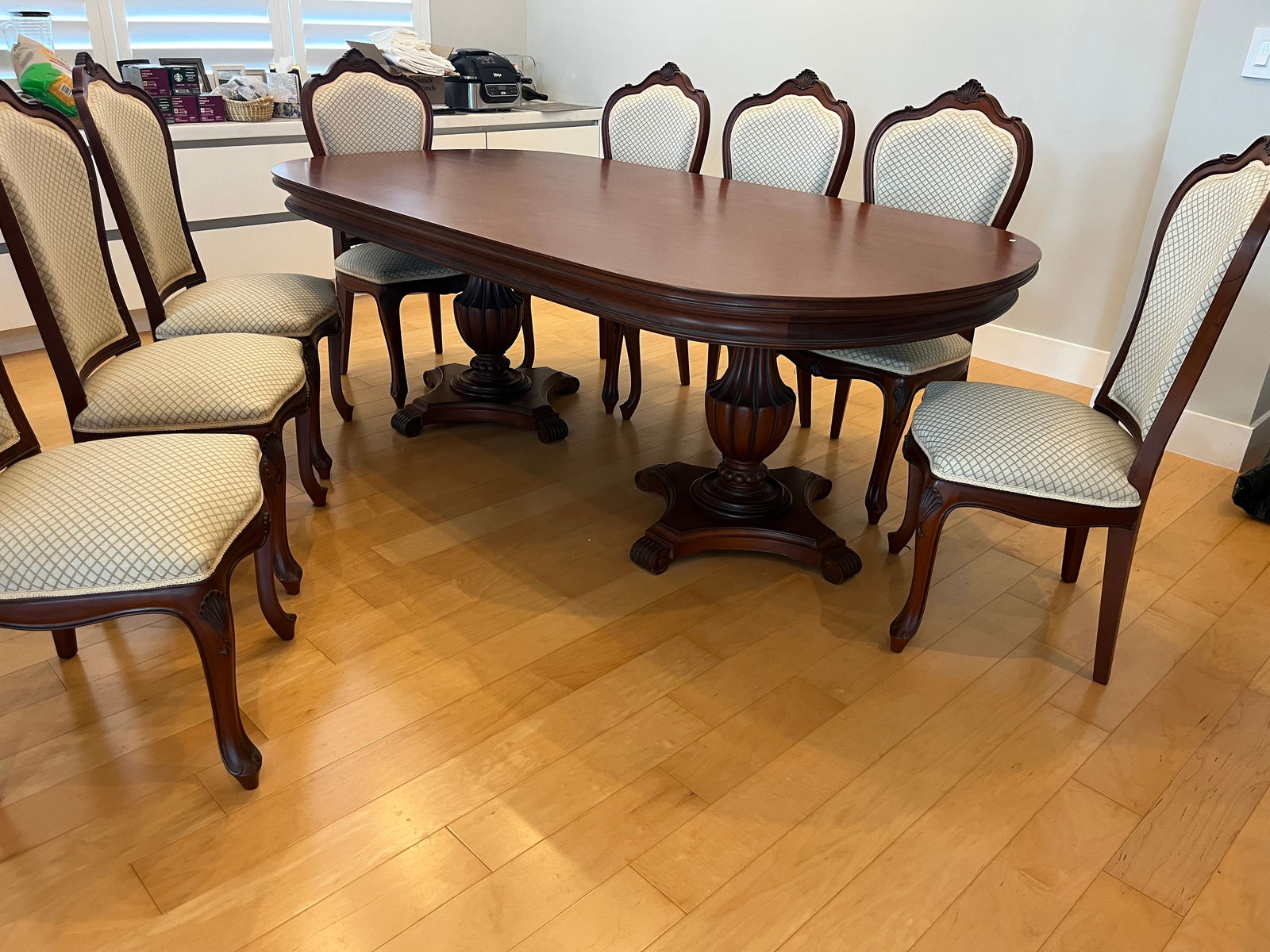 Custom Made Mahogany Oval Dining Room Table, 8-Chairs: Custom Made Mahogany Oval Dining Room Table, 8-Chairs, 1980's Peru