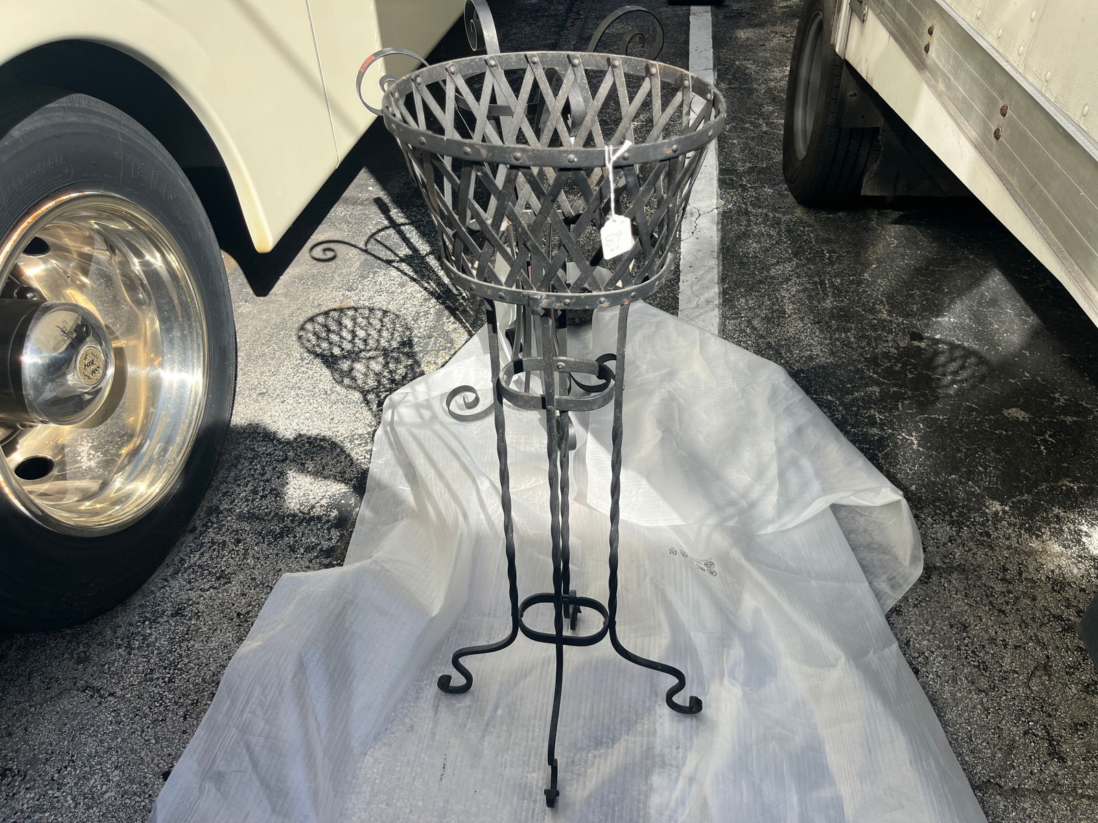 Black Iron Plant Stand with Basket 40"h: Black Iron Plant Stand with Basket 40"h