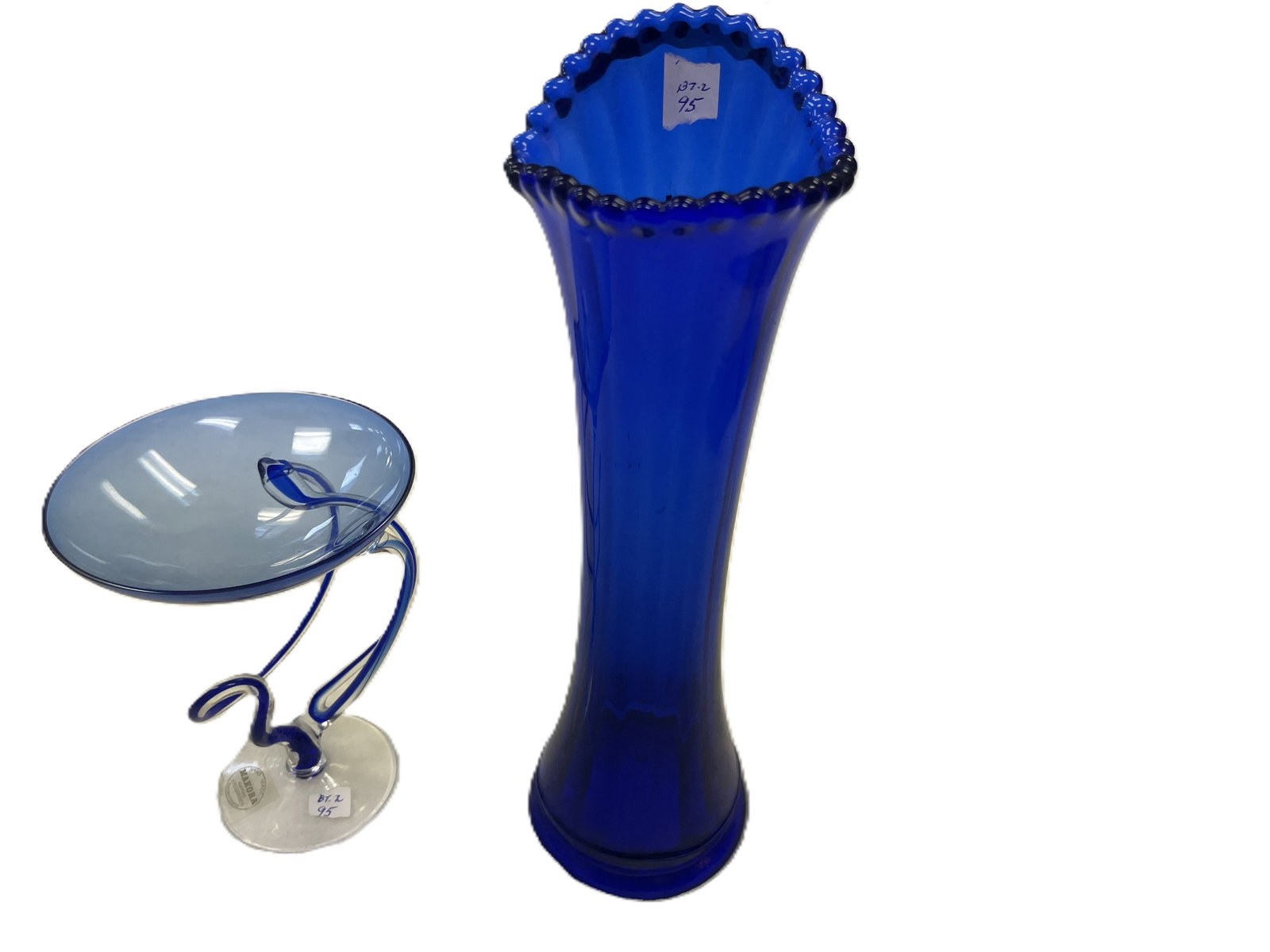 VTG Cobalt Blue Jozefina Krosno Vase & Cobalt Vase with Clear Glass Handles: VTG Cobalt Blue Jozefina Krosno Vase & Cobalt Vase with Clear Glass Handles